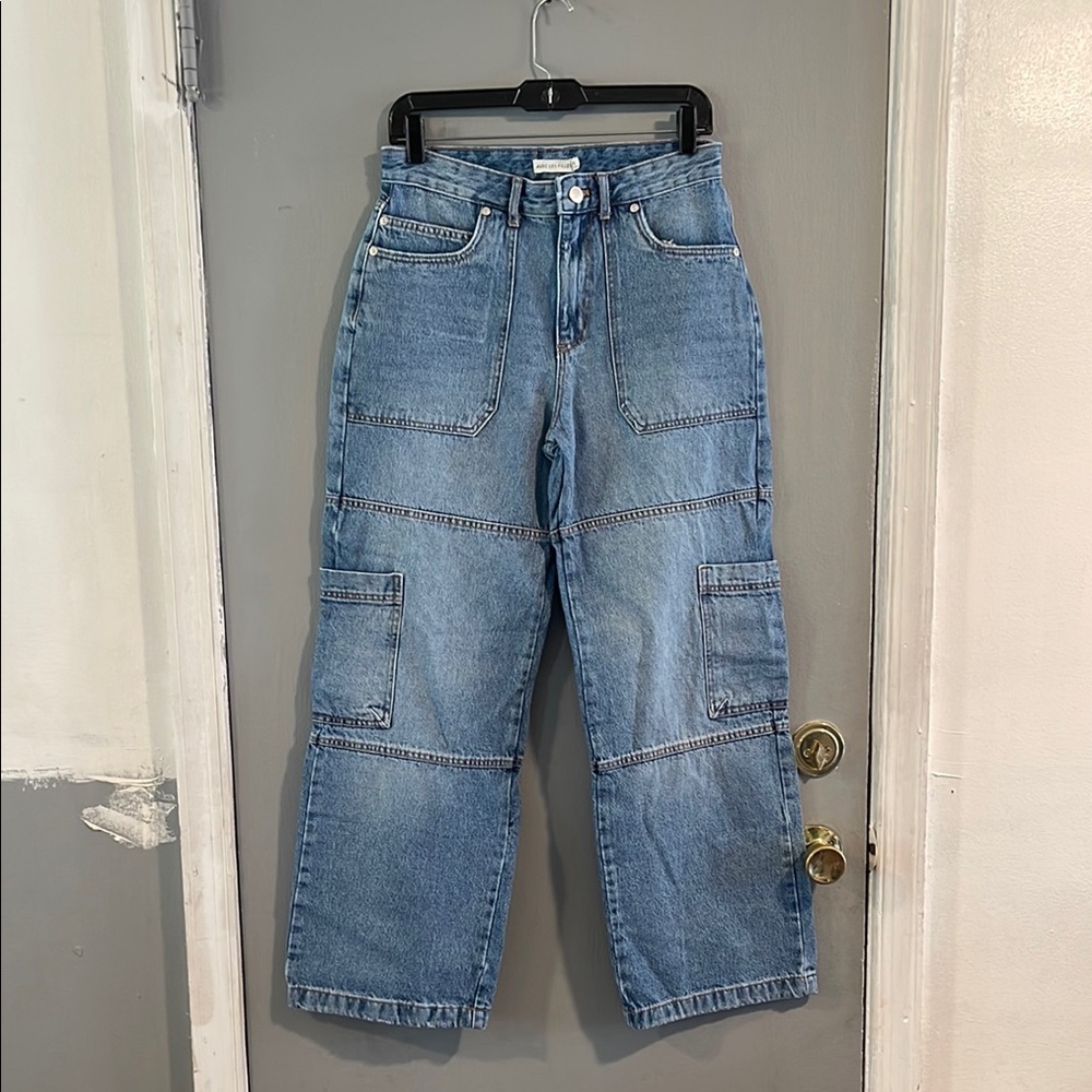 Avec Les Filles Denim Cargo Wide Leg Jeans
